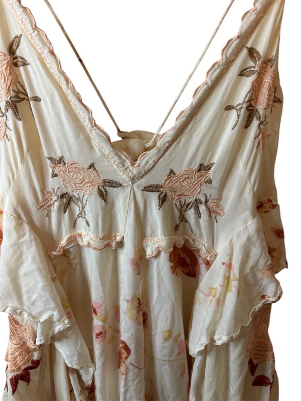Free People Women's Audrey BOHO Embroidered Floral Sleeveless Maxi Dress Size XS - Picture 7 of 11